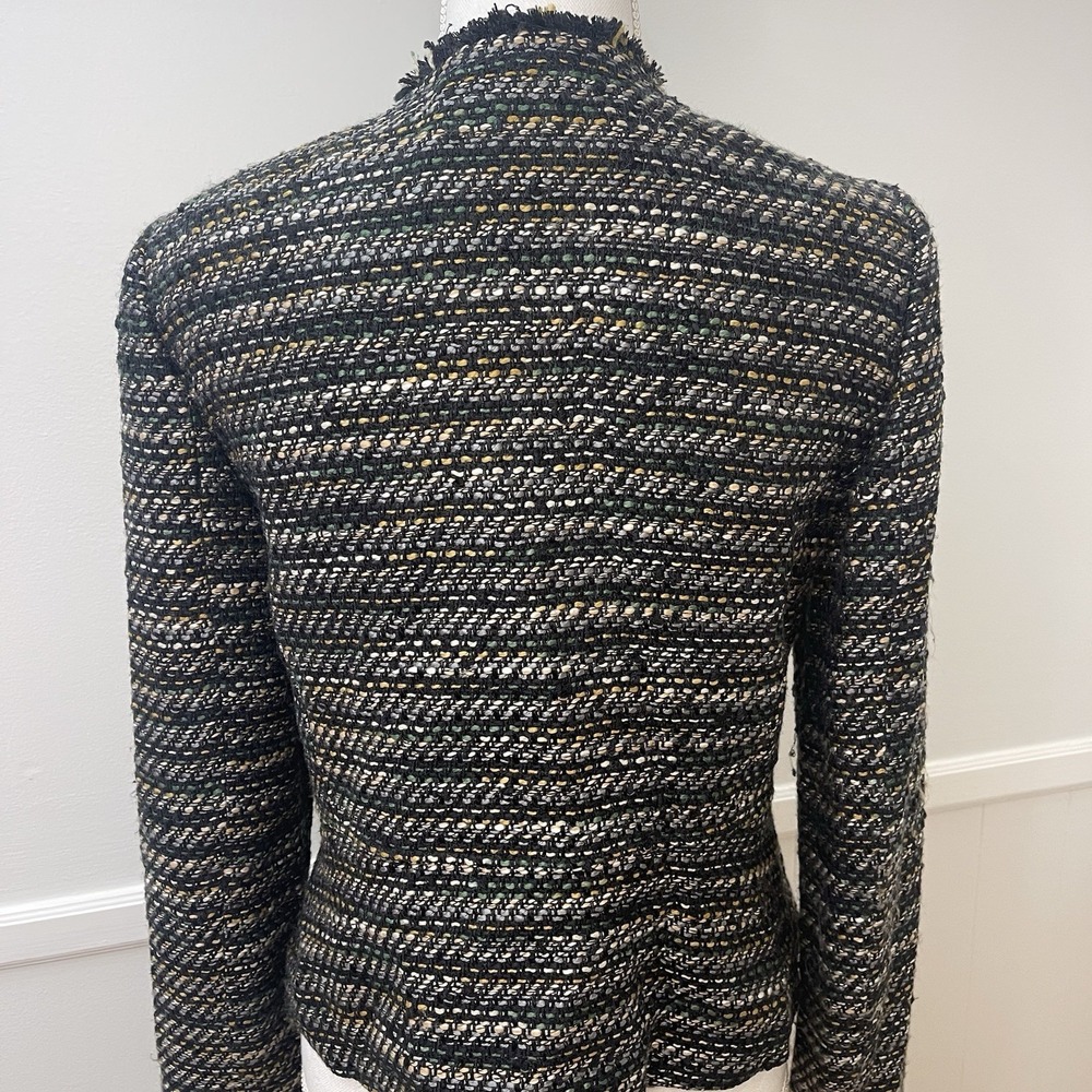 Loft Women's Black Tweed Open Blazer Black Gray Mustard 6 - Picture 3 of 14